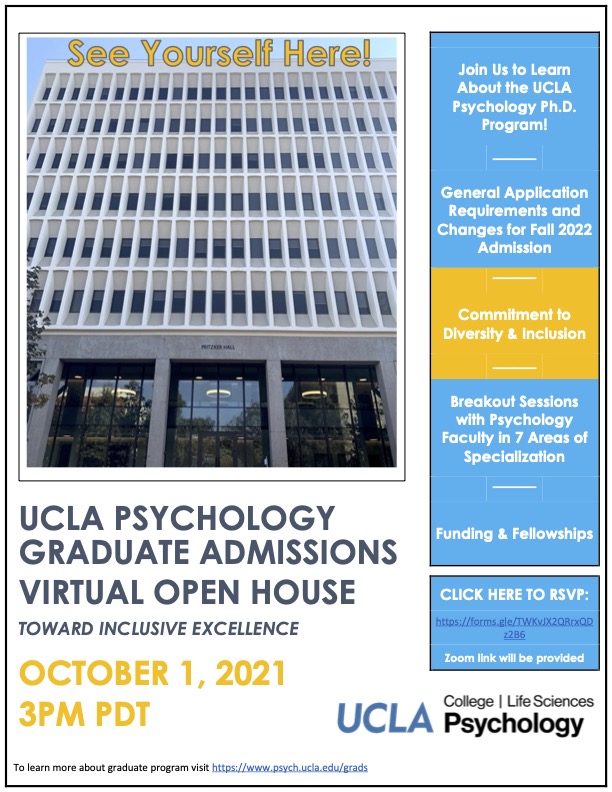 UCLA Psychology Graduate Admissions Virtual Open House flyer