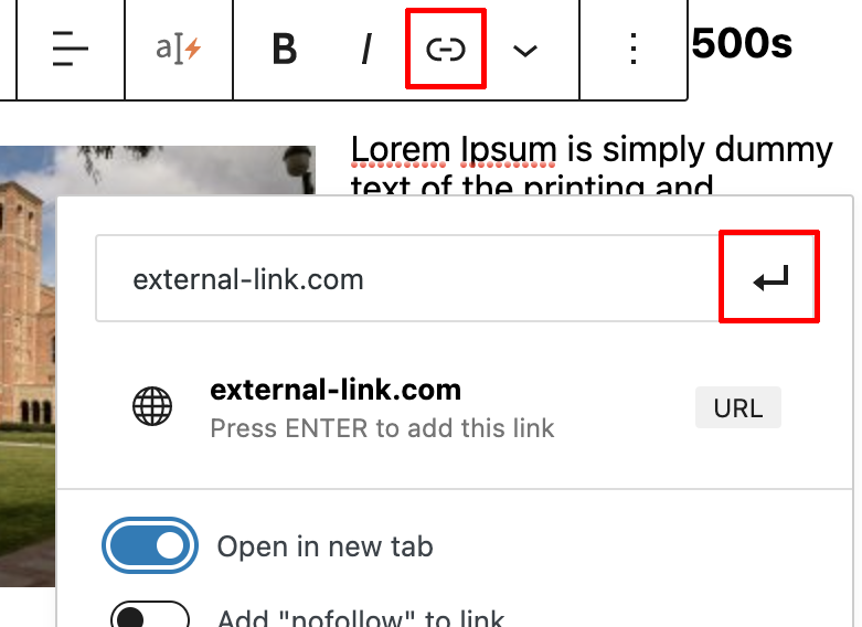 Adding links WP block editor