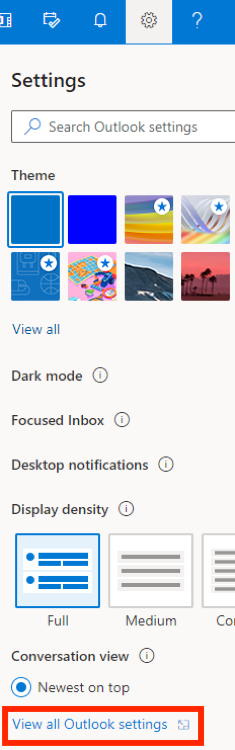 Settings; view all outlook settings