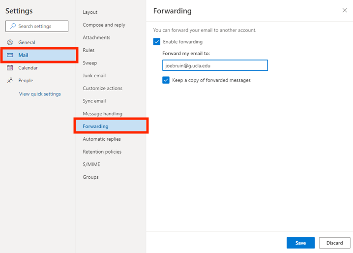 outlook enable forwarding